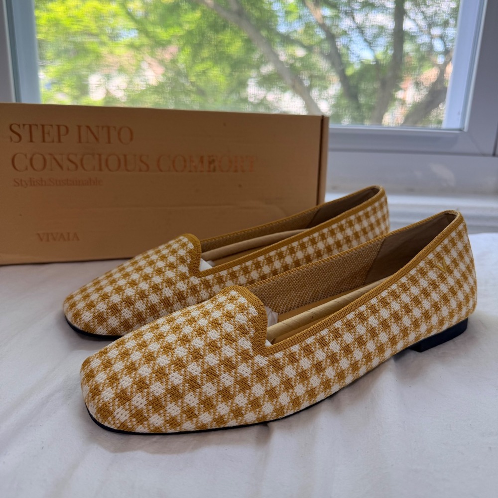 VIVAIA Mustard Yellow Gingham Knit Loafers - Size EU 39 / US 8 / NWT - Picture 2 of 7